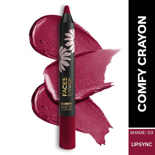 Faces Canada Comfy Matte Lip Crayon - Lipsync 03, 8HR Long Stay, No Dryness (2.8 g)