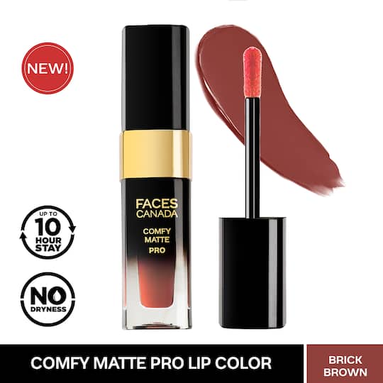 Faces Canada Comfy Matte Pro Liquid Lipstick - Brick Brown 08, 10HR Stay, No Dryness (5.5 ml)