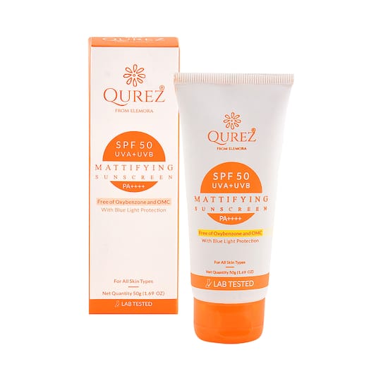Qurez Mattifying Sunscreen SPF 50 Pa++++ with Blue Light Protection (50g)