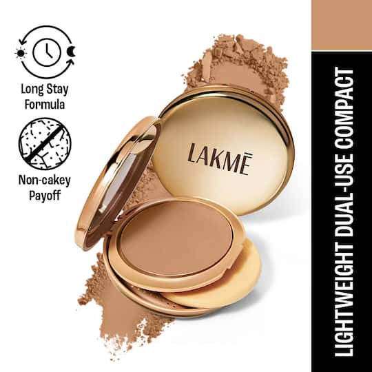 Lakme 9to5 Unreal Dual Cover Pressed Powder 2 In 1 Compact + Foundation - 38 Walnut (9 g)