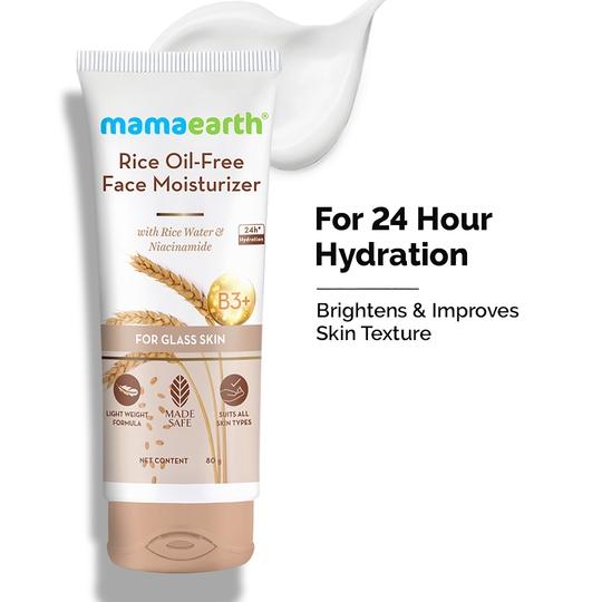 Mamaearth Rice Oil-Free Face Moisturizer With Rice Water & Niacinamide For Glass Skin (80g)