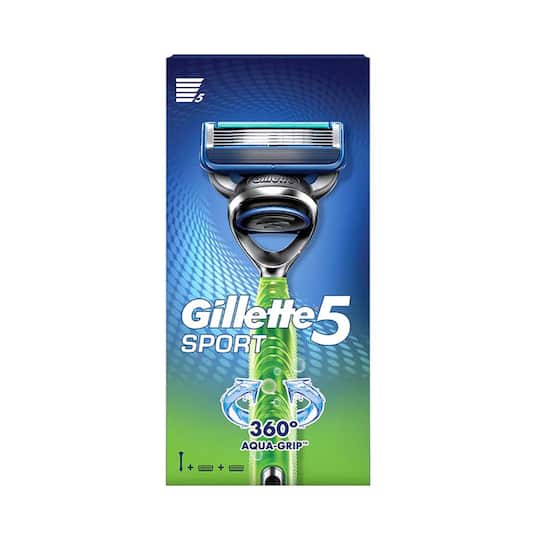 Gillette Sport Refillable Razor Handle & Cartridges Smooth Finish Provides Aqua Grip - (3 Pcs)