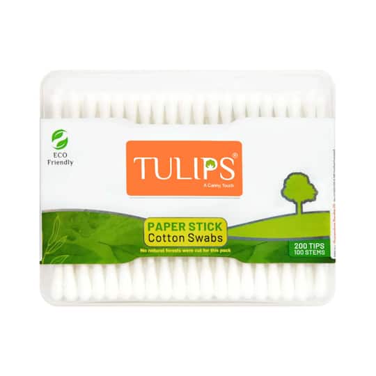 Tulips Paper Stick Color Cotton Buds With Paper Box - (100Pcs)