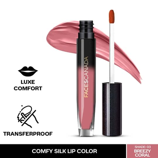 Faces Canada Comfy Silk Lip Color I Mulberry Oil, Luxe Comfort, No Dryness I Breezy Coral 03 (3 ml)