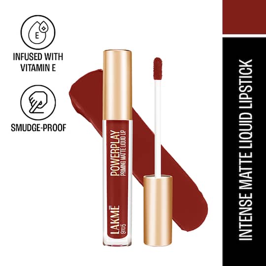Lakme 9 To 5 Powerplay Priming Matte Liquid Lip - Brick Nude (4.2 ml)