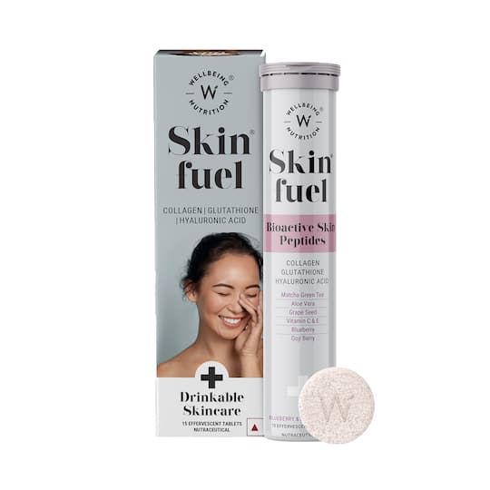 Wellbeing Nutrition Skin Fuel Japanese Collagen Peptides, L-Glutathione, Antioxidants | Hyaluronic Acid, Grape Seed, Vitamin E
