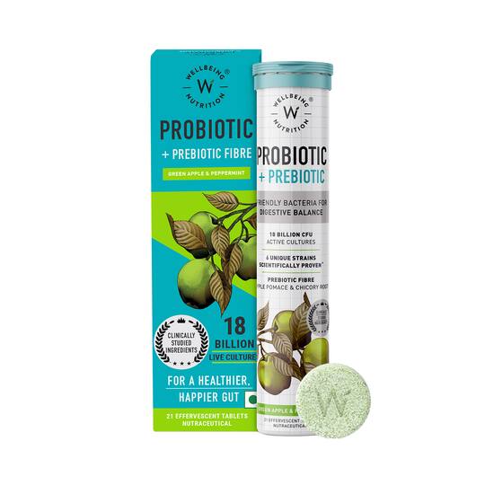 Wellbeing Nutrition Daily Probiotic + Prebiotic, 18 Billion CFU, 6 Strains Fiber for Digestion, Gut Health & Metabolism