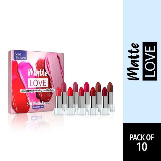 Blue Heaven Matte Love Long Lasting Hydrating Mini Lipstick Set - Multi-Color (10Pcs)