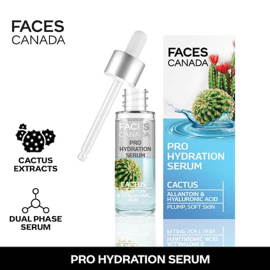 Faces Canada Pro Hydration Serum Cactus I Hydrating Biphasic Serum I Hyaluronic acid I (27 ml)
