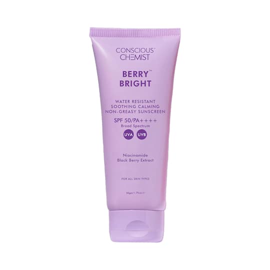 Conscious Chemist Berry Bright Sunscreen for Oily Skin SPF 50 PA ++++ UVA/UVB, Non-Greasy (50g)