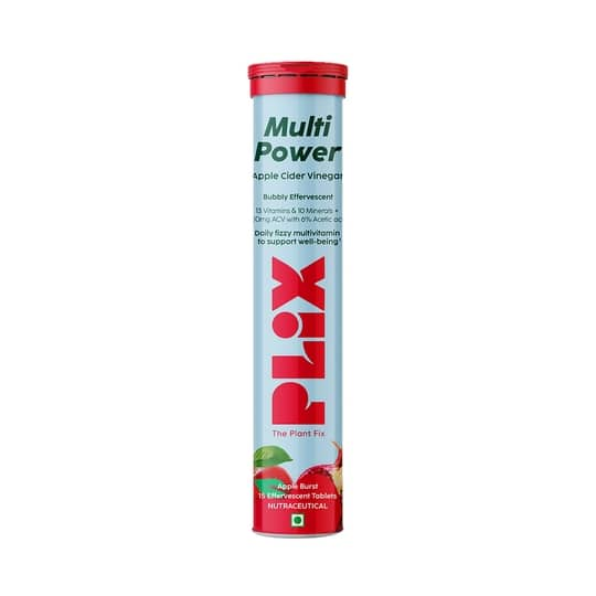 Plix The Plant Fix Multi Power Multivitamin + Apple Cider Vinegar Fizzy Effervescent Tablets Apple Burst (15 Tablets)