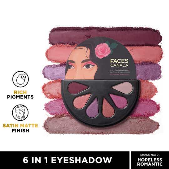 Faces Canada 6 in 1 Eyeshadow Palette - Hopeless Romantic 01, Olive Butter & Macadamia Oil (6 g)