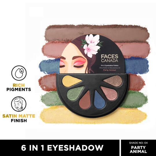 Faces Canada 6 in 1 Eyeshadow Palette - Party Animal 04, Olive Butter & Macadamia Oil (6 g)