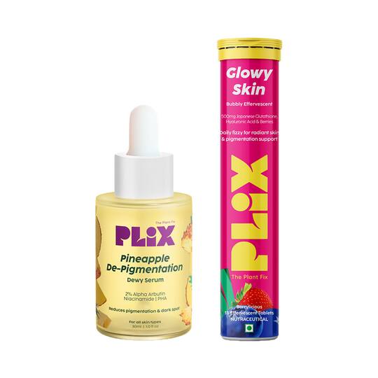 Plix Glutathione Skin Glow Effervescent Tablets & Pineapple Serum Combo (2Pcs)