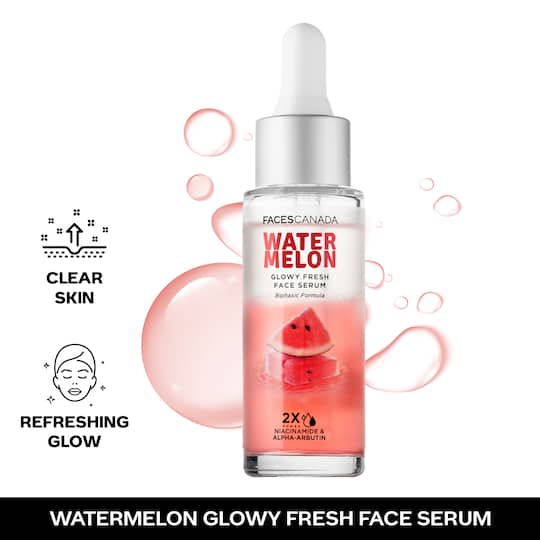Faces Canada Watermelon Glowy Fresh Face Serum, Niacinamide & Alpha-Arbutin, Radiant Skin (27 ml)