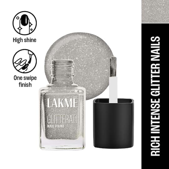 Lakme Glitterati Collection Nail Paint for High Glam - Silver Lining (12 ml)