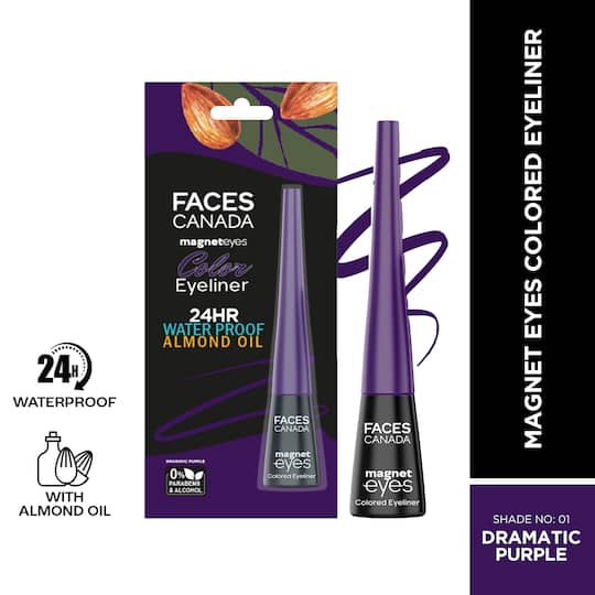 Faces Canada Magneteyes Color Eyeliner - Dramatic Purple, 4ml, Glossy Finish, 24HR Long-lasting (4 ml)