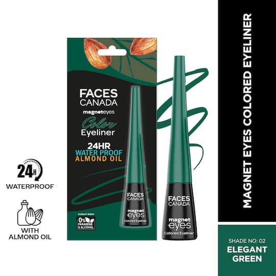 Faces Canada Magneteyes Color Eyeliner - Elegant Green, Glossy Finish, 24HR Long-lasting (4 ml)