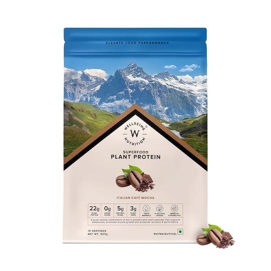 Wellbeing Nutrition Organic Vegan Protein Isolate 3B CFU Probiotics Italian Cafe Mocha (500 g)