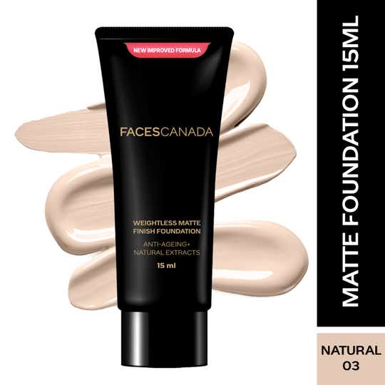 Faces Canada Weightless Matte Finish Foundation - Natural, Anti-Ageing, Non-Clog Pores (15 ml)