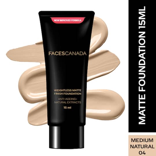 Faces Canada Weightless Matte Finish Foundation - Medium Natural, Anti-Ageing, Non-Clog Pores (15 ml)
