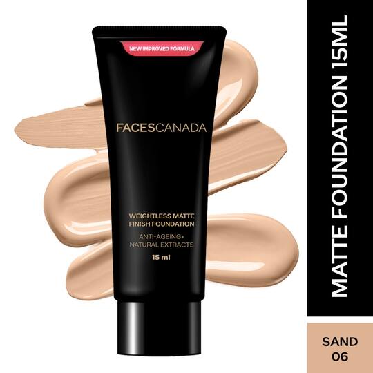 Faces Canada Weightless Matte Finish Foundation - Sand, Anti-Ageing, Non-Clog Pores (15 ml)