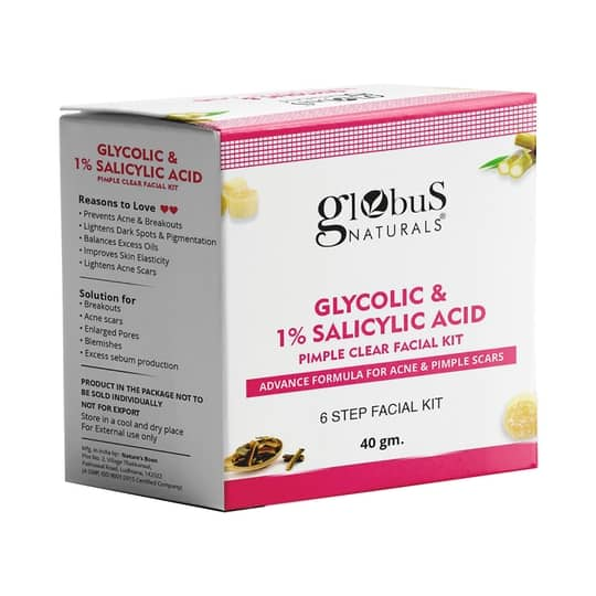 Globus Naturals Anti Acne Glycolic & Salicylic Acid 6 Step Facial Kit For Skin Lightening (40g)