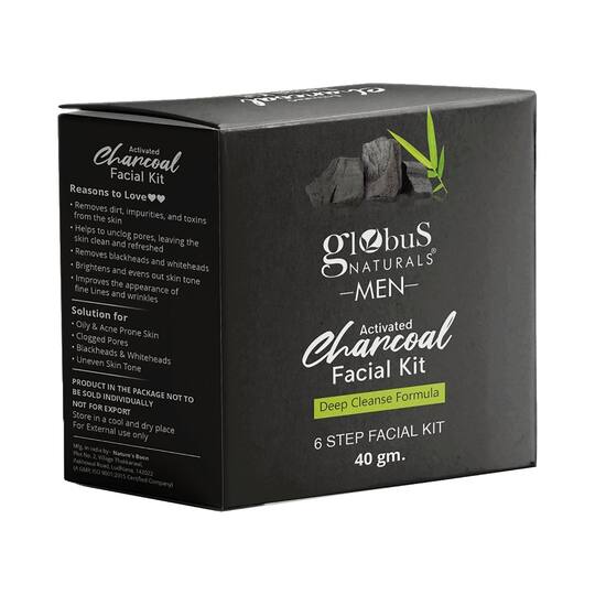 Globus Naturals Anti-Pollution Charcoal Men 6 Step Facial Kit For Blackhead Removal (40g)