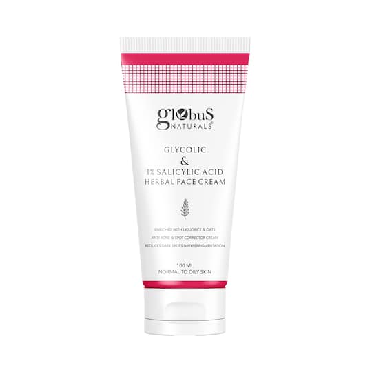 Globus Naturals Glycolic & 1% Salicylic Acid Herbal Anti Acne Face Cream Enriched With Oats (100g)