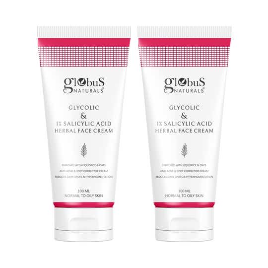Globus Naturals Glycolic & 1% Salicylic Acid Herbal Anti Acne Face Cream Enriched With Oats (2 Pcs)