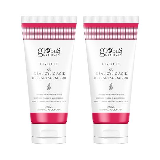 Globus Naturals Glycolic & 1% Salicylic Acid Herbal Anti Acne Face Scrub Enriched With Oats (2 Pcs)