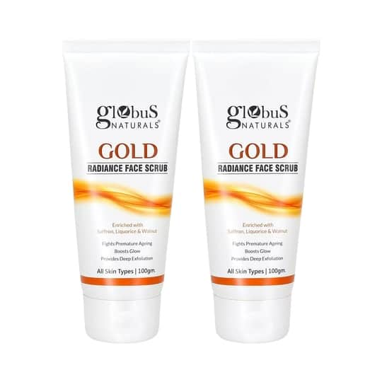 Globus Naturals Gold Radiance Anti Ageing & Brightening Face Scrub Enriched With Saffron (2 Pcs)