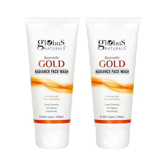Globus Naturals Gold Radiance Anti Ageing & Brightening Face Wash Enriched With Saffron & Rose (2pc)