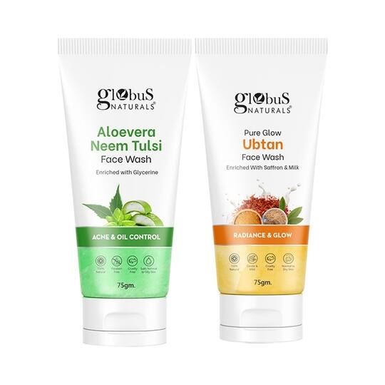 Globus Naturals Acne & Oil Control Aloe Vera Neem Tulsi & Glow Ubtan Face Wash Combo (2 Pcs)