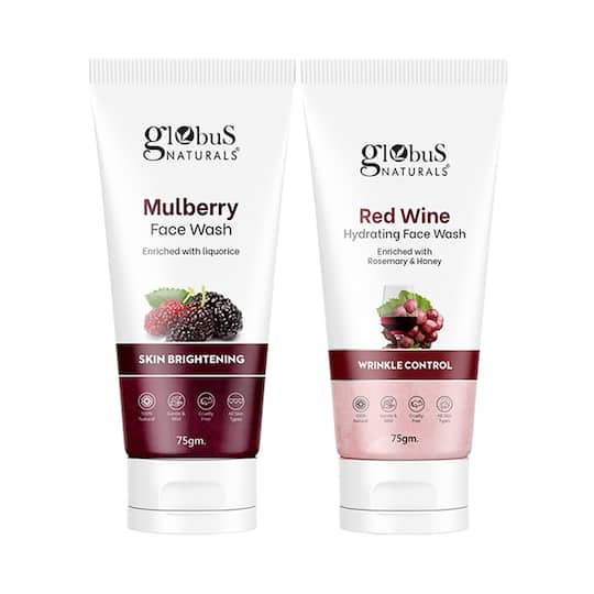 Globus Naturals Skin Brightening Mulberry & Wrinkle Control Red Wine Face Wash Combo (2 Pcs)