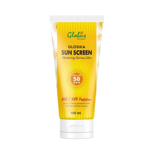 Globus Remedies Sunscreen Lotion SPF 50 Up To 12 Hrs Protection With Almond & Rose Extract (100ml)