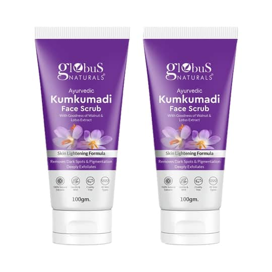 Globus Naturals Kumkumadi Skin Lightening Face Scrub Enriched With Walnut & Lotus Extract (2 Pcs)