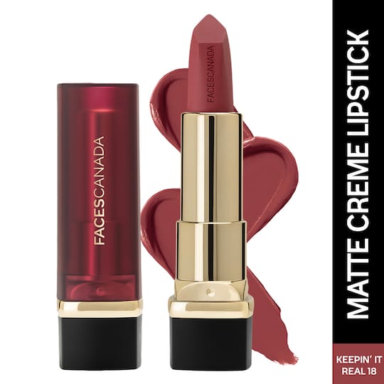 Faces Canada Comfy Matte Crème Lipstick, 8HR Long Stay, Intense Color - Keepin’ It Real 18 (4.2 g)