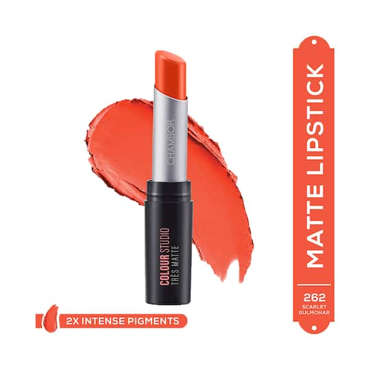 Chambor Tres Matte Lipstick Lasting Bold Pigment with SPF 30 - N 262 Scarlet Gulmohar (3.2g)