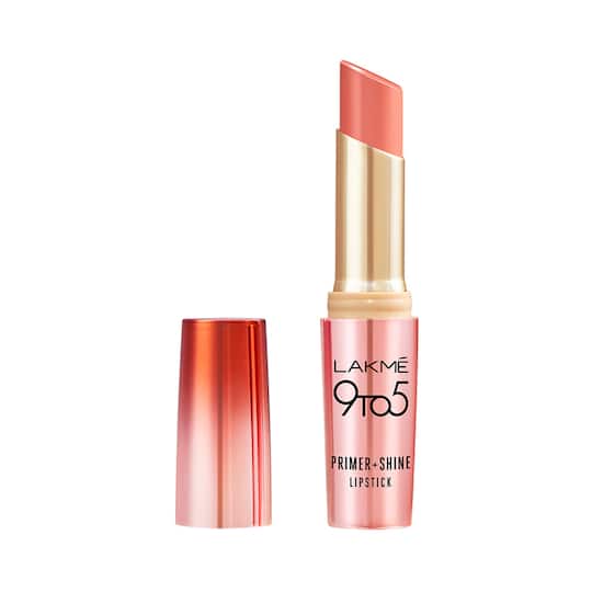 Lakme 9 To 5 Primer + Shine Lipstick - Peachy Vibe (3.6g)