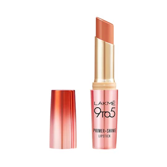 Lakme 9 To 5 Primer + Shine Lipstick - Sand Nude (3.6g)