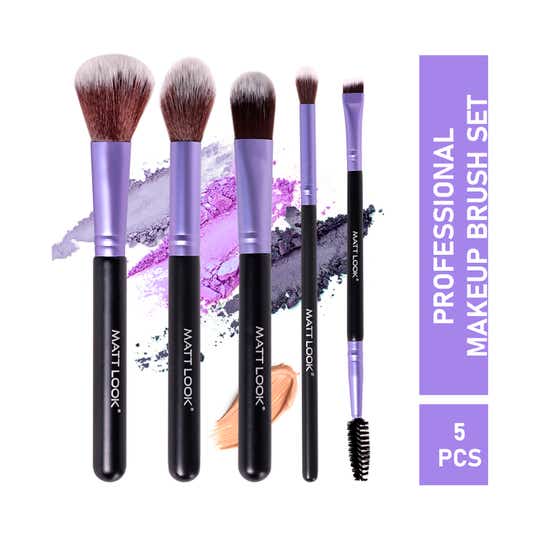 Matt Look Premium Synthetic Bristle Professional Face and Eye Makeup Brush Set - Multicolour (5Pcs)