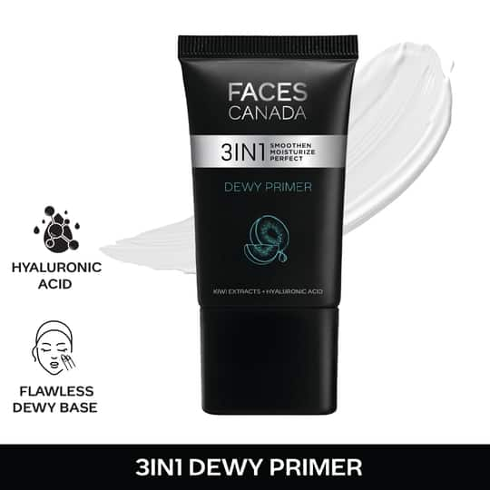 Faces Canada Dewy Primer, Flawless Dewy Base, Creamy Texture, Hyaluronic Acid, Vitamin C & E (30 g)