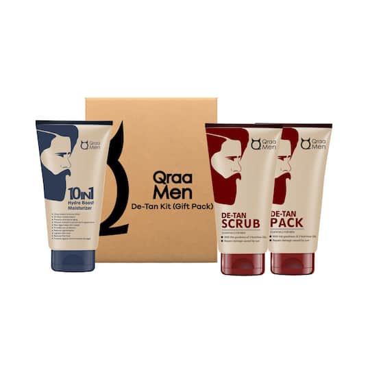 Qraa Men De-Tan Kit Combo with D-Tan Scrub D-Tan Pack & Boost Moisturizer (3 pcs)