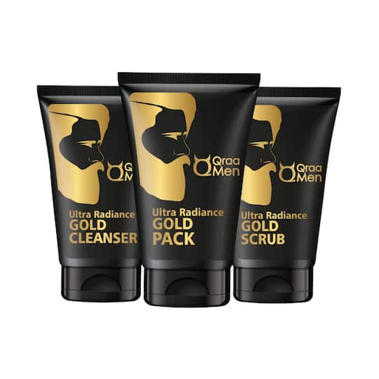 Qraamen Ultra Radiance Gold Kit with 24K Gold Cleanser Gold Scrub & Gold Pack (3 pcs)