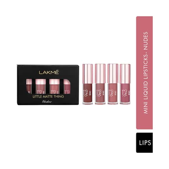 Lakme 9 To 5 Primer + Matte Mini Liquid Lipstick - Nudes (4pcs)