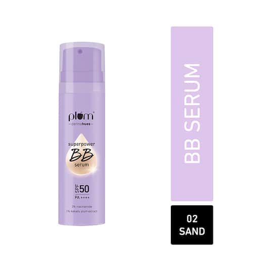 Plum Superpower BB Serum SPF 50 PA ++++ with 3% Niacinamide & 1% Kakadu Plum - 02 Sand (30ml)
