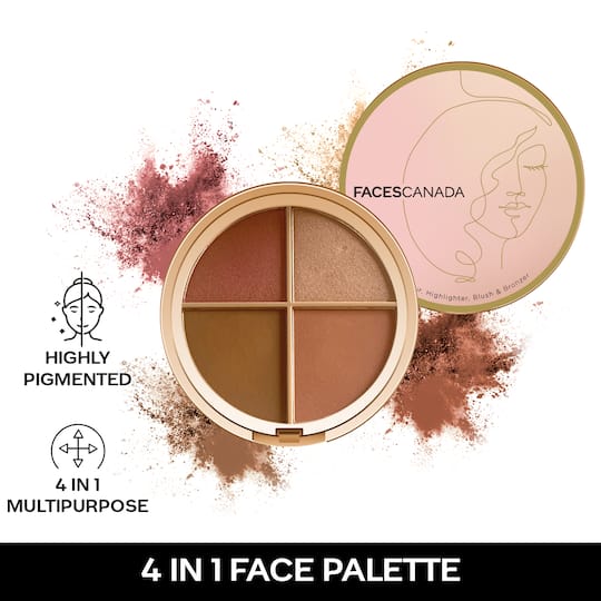 Faces Canada Second Skin 4 in 1 Face Palette, Blush + Contour + Highligher, Velvet Finish (14.5 g)