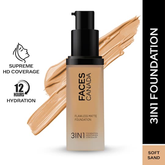 Faces Canada Flawless Matte Foundation - Soft Sand 041, 12 HR Hydration + SPF 18 (30 ml)
