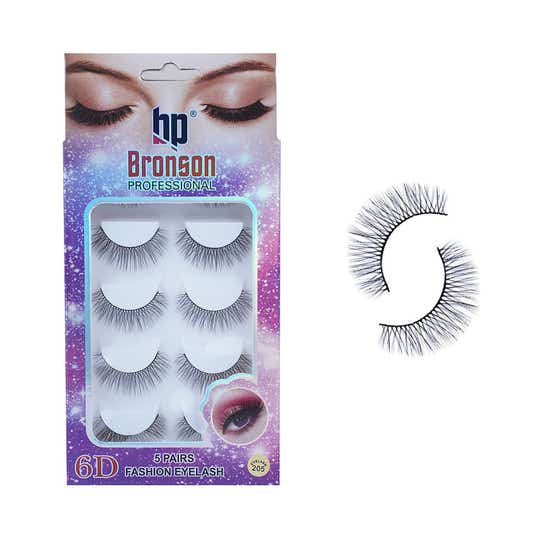 Bronson Professional Pair 6D Long & Natural False Eyelashes - 205 - Black (5 Pairs)